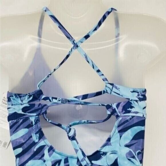 Athleta Womens A-C Triangle Tankini Top Swim Tank XS Floral Blue Beachy - Picture 6 of 12